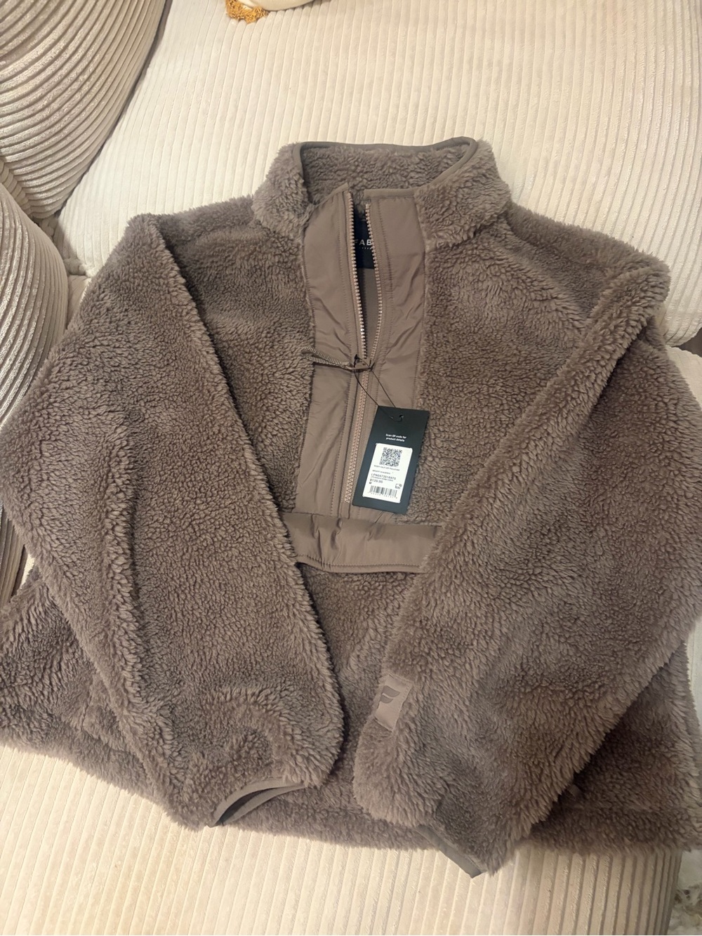 Fabletics Taupe Sherpa Half-Zip Jacket